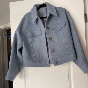 Blue wool cropped shirt jacket